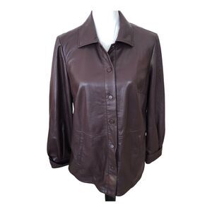 Chico's Chocolate Brown Corpcore‎ Country Western Faux Leather Snap Jacket  S